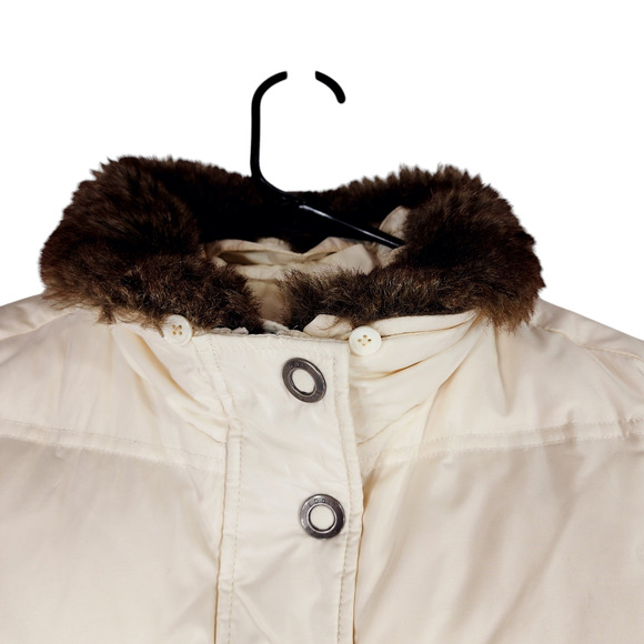 Eddie Bauer Women XS Goose Down Puffer Vest 700 Cream Faux Fur Full Zip Snap - Picture 10 of 16